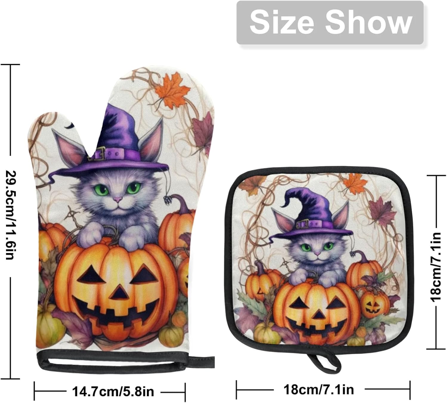 Aglebo Halloween Pumpkin Cats Oven Mitts Pot Holders Set of 2