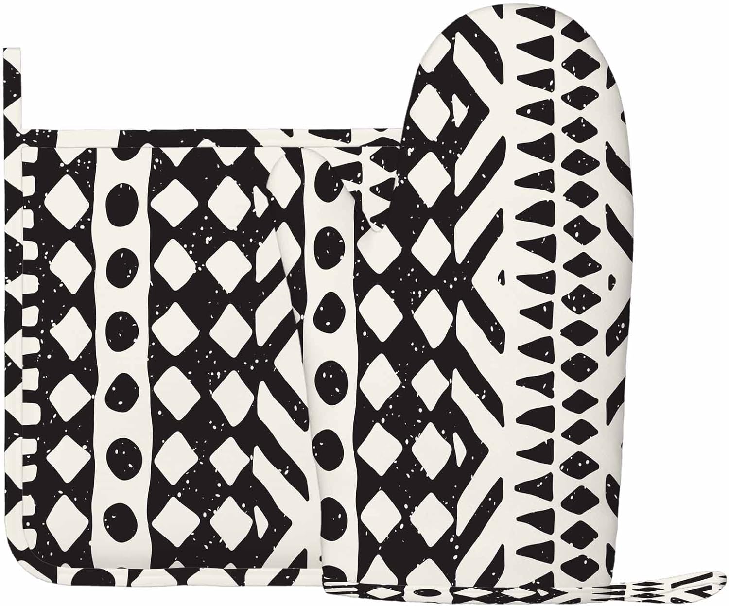 Thick Silicone Heat Resistant Oven Mitts Pot Holders Set with Tribal Design