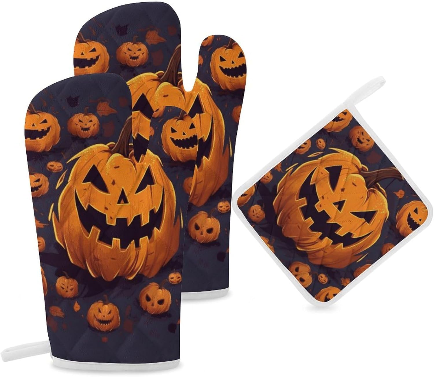 Halloween Pumpkin Oven Mitts and Pot Holders Set