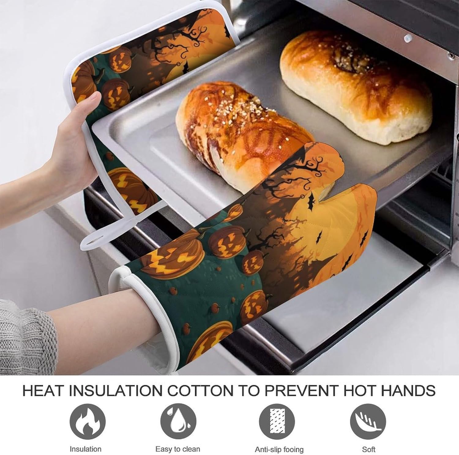 Halloween Orange Oven Mitts Pot Pads Set