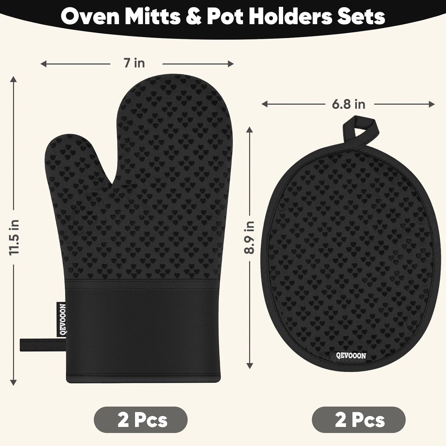 Qevooon Oven Mitts Pot Holders Set - Heat Resistant Silicone grip Easy to Use