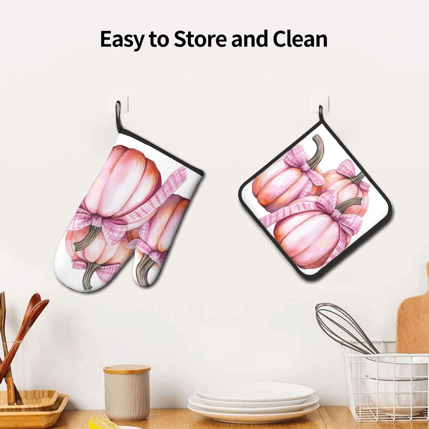Halloween Treat Heat-Resistant Oven Mitts Set for Baking BBQ