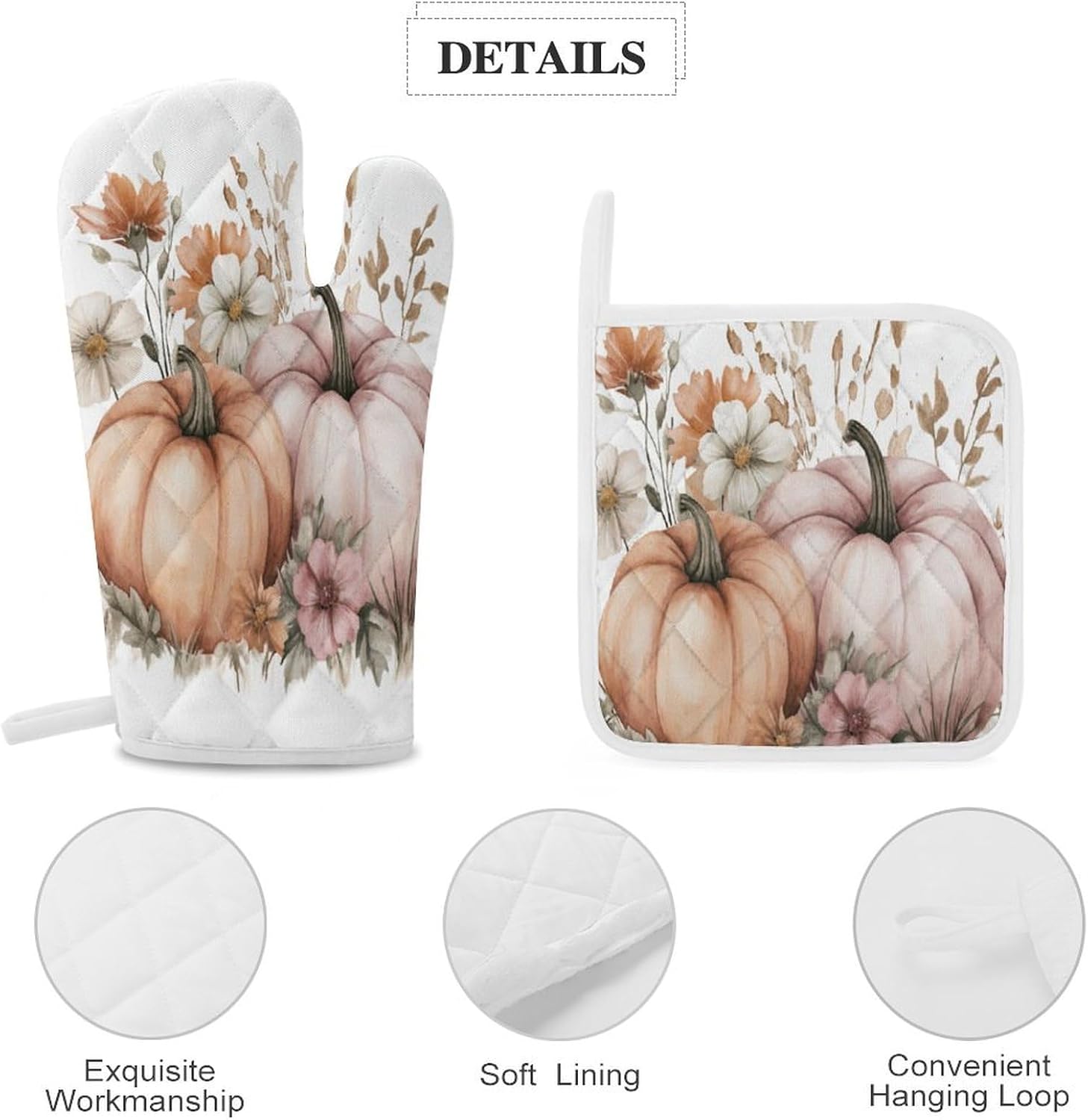 Pumpkin Flower Boho Fall Oven Mitts for Kitchen