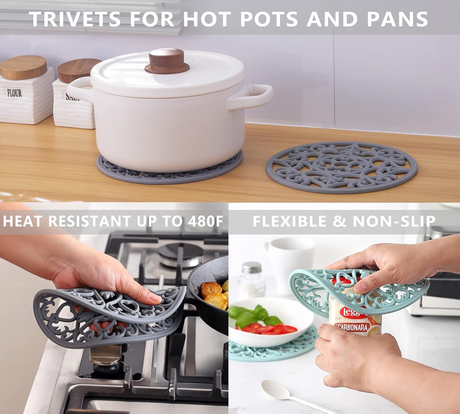 Domonic Home Heat-Resistant Oven Mitts Set Silicone for 600F Protection