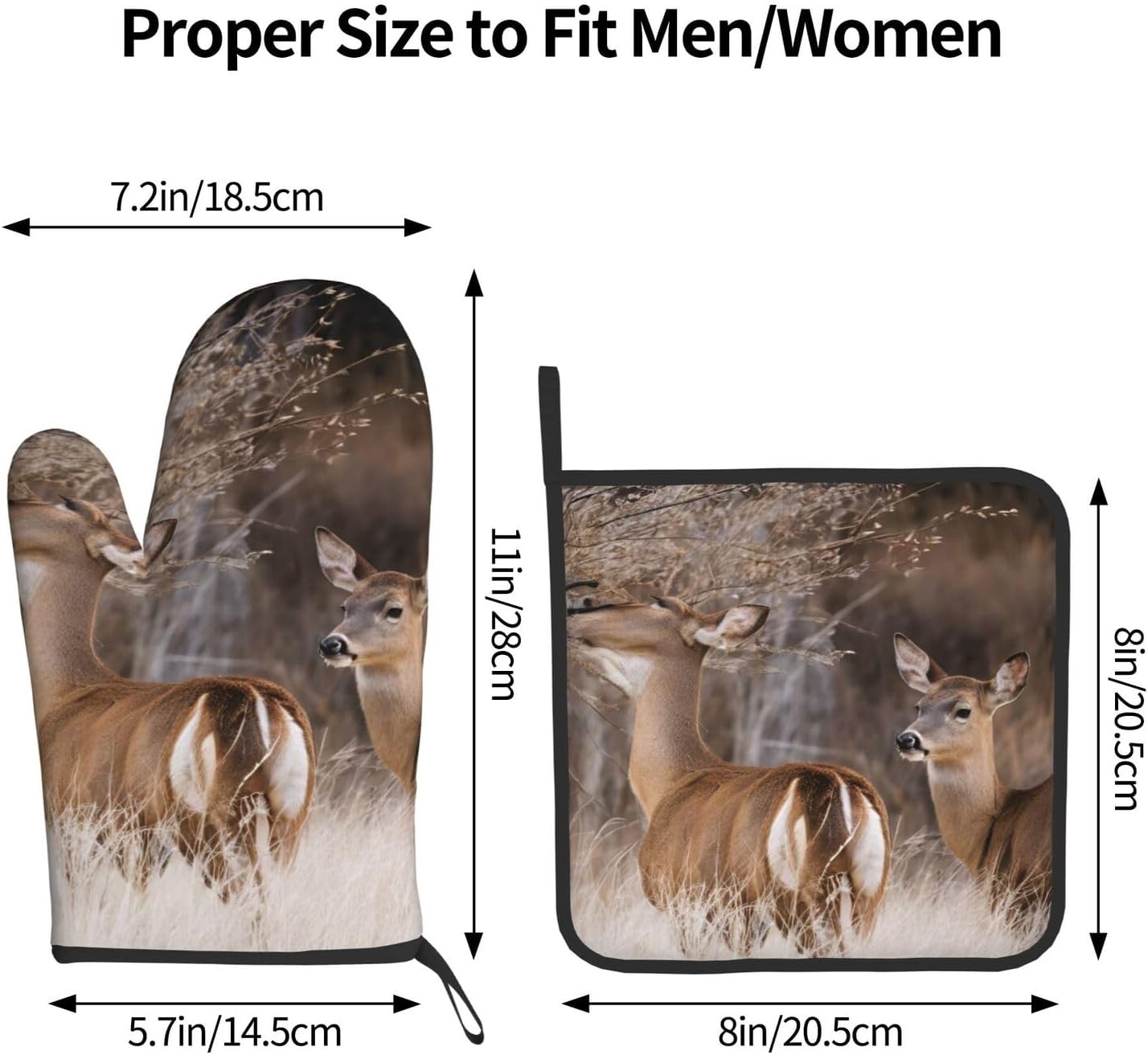 Free Whitetail Deer Printed Oven Mitts Pot Holders Set - Heat-Resistant Kitchen Potholders