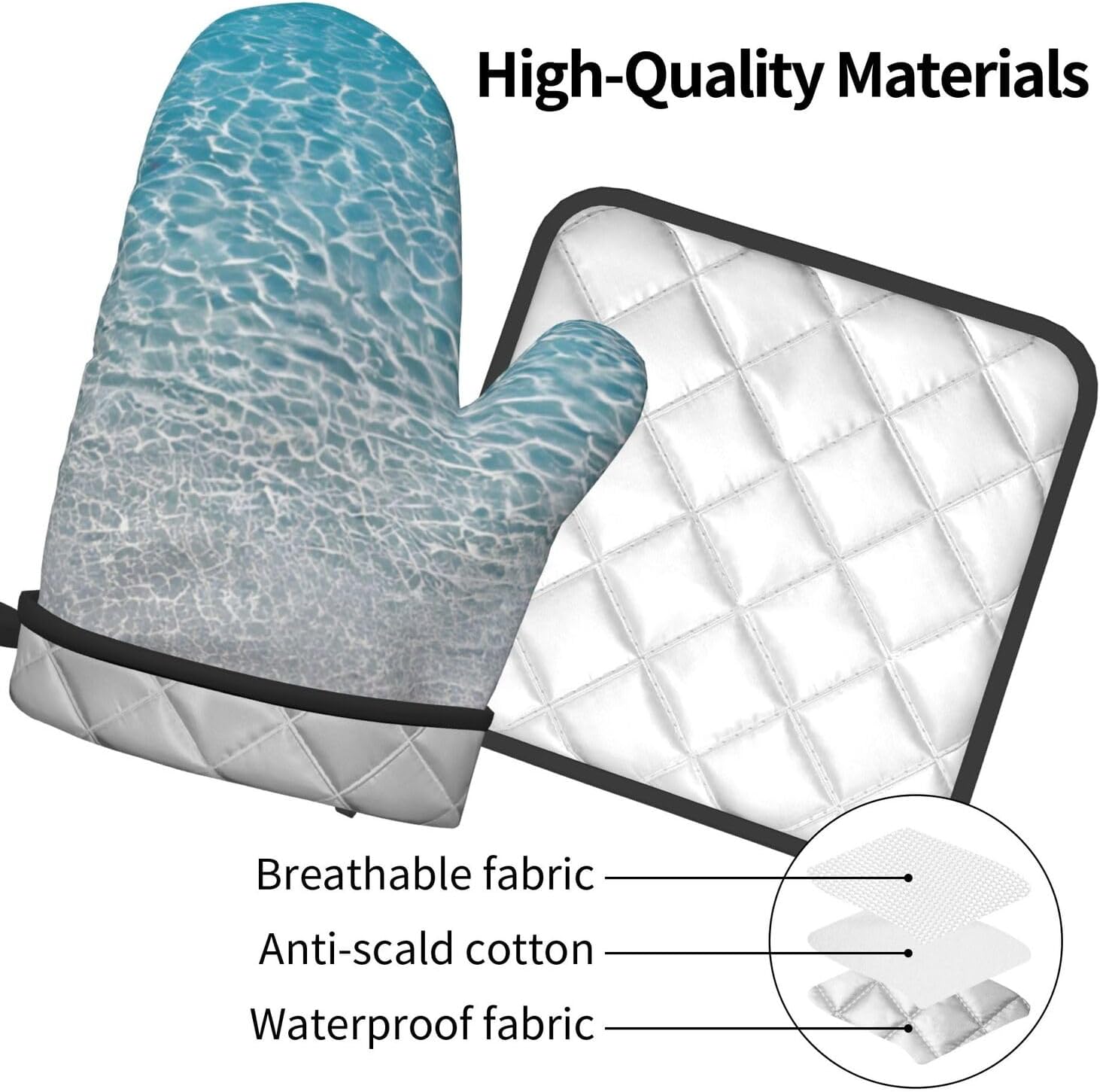 Clear Sea Water Oven Mitt Pot Holder Set