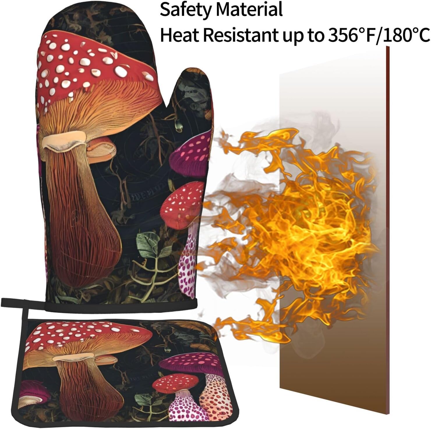 Premium tropical mushroom printed oven mitts and pot holders set of 2