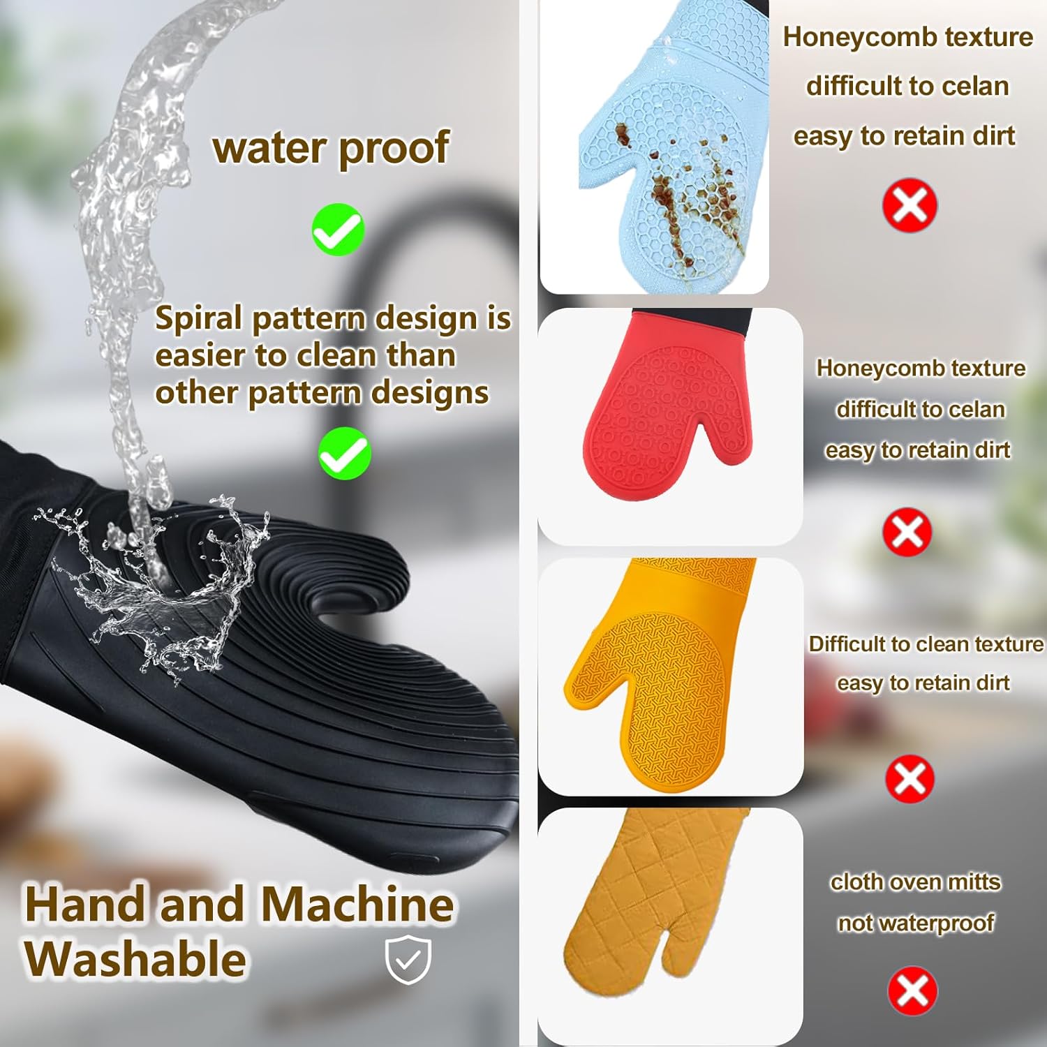 Tayfeim Silicone Oven Mitts - Heat Resistant BPA-Free Easy Clean