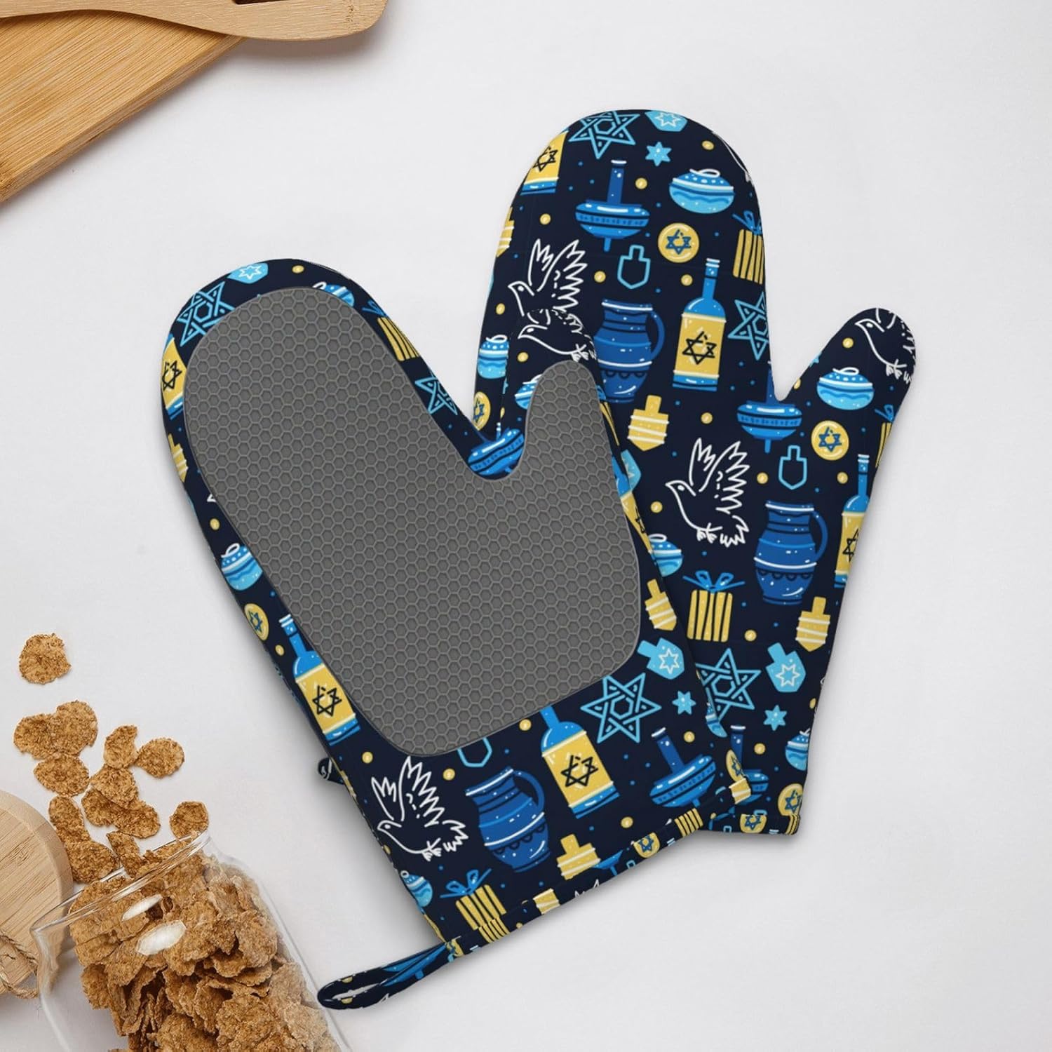 Happy Hanukkah Jewish Festival Reviewed Kitchen Oven Mitts