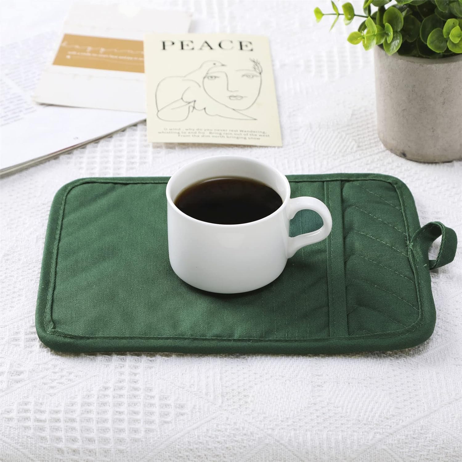 Anyi 7x9 Heat-Resistant Cotton Pot Holder Set 3-Pack Hunter Green