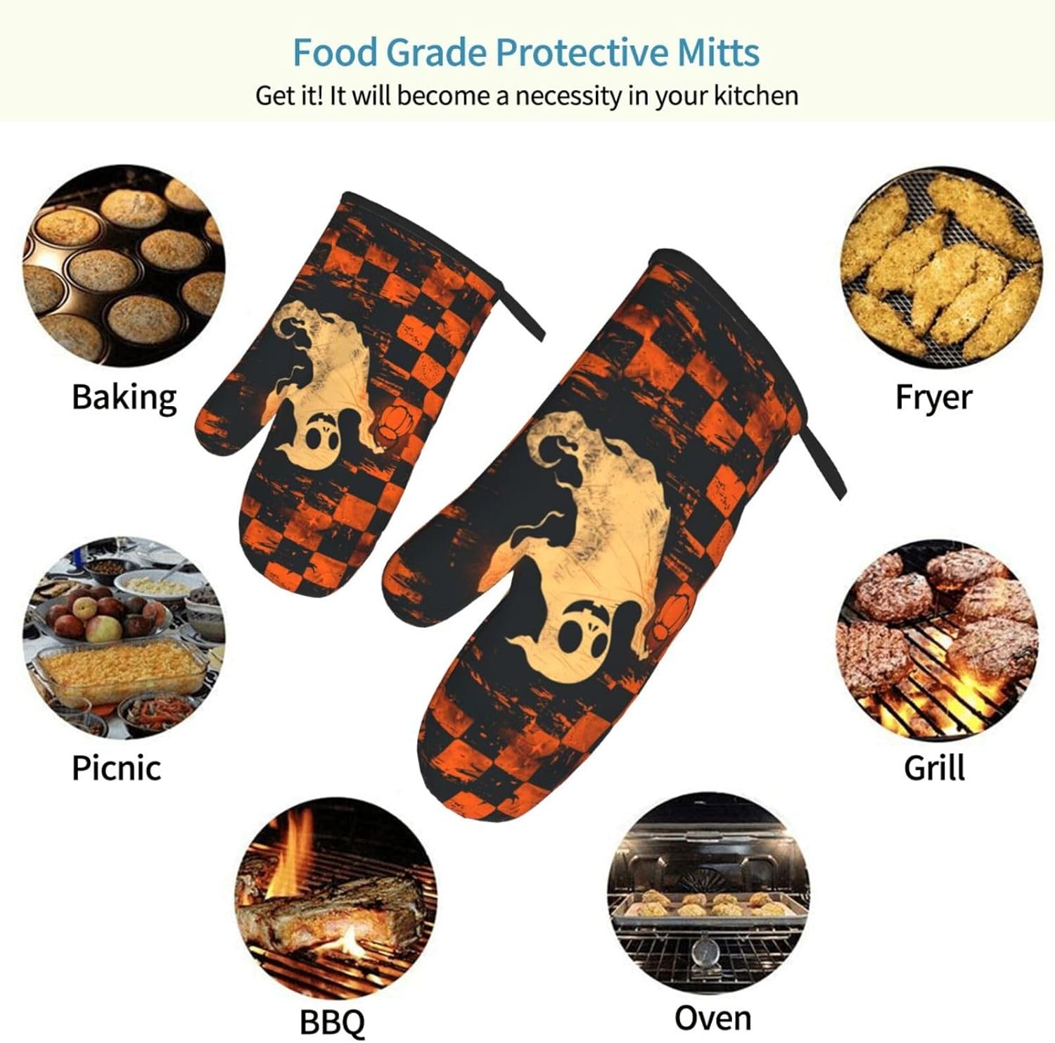 Halloween Skull Oven Mitts Heat Resistant Non-Slip Waterproof 1