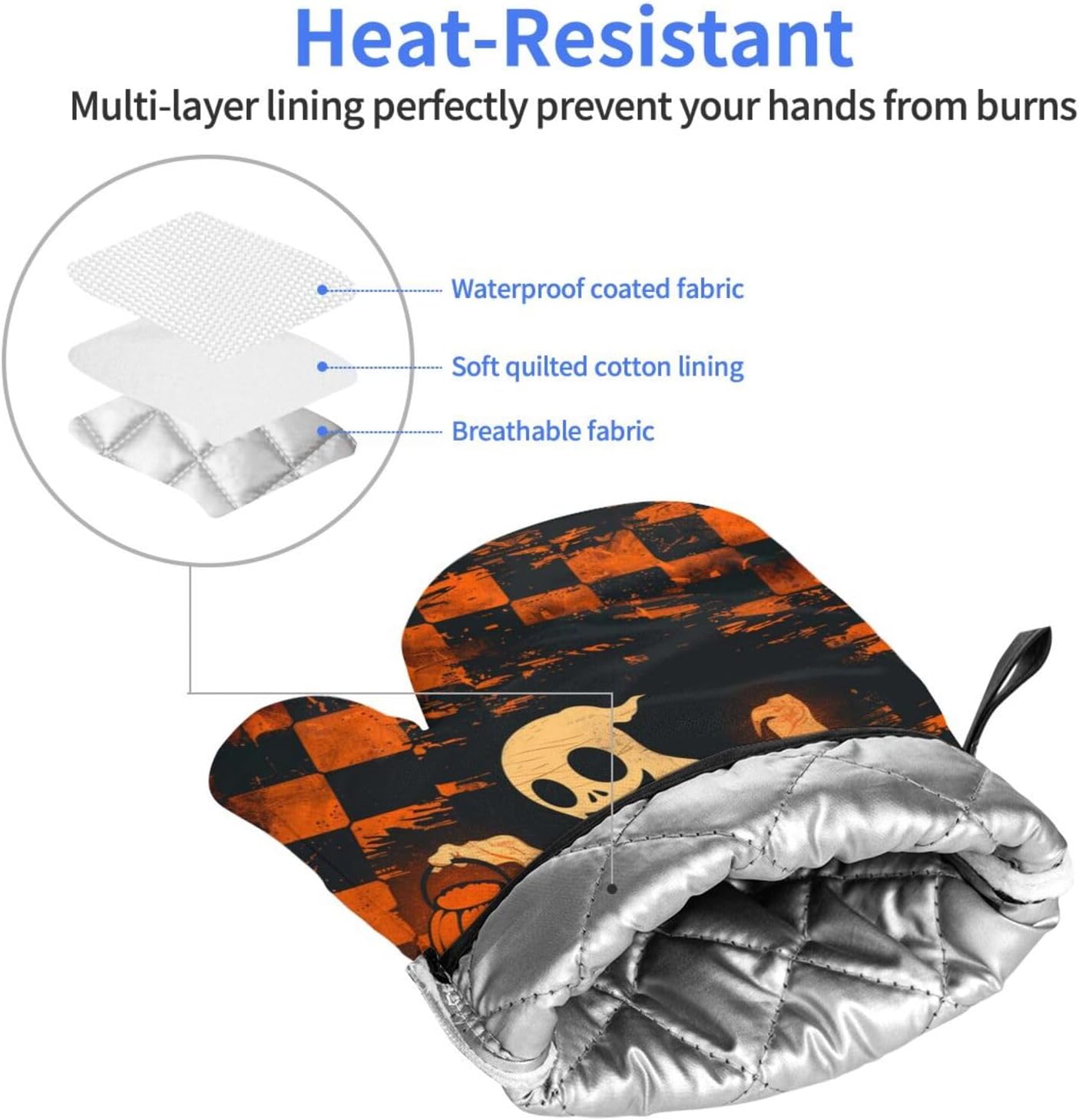 Halloween Skull Oven Mitts Heat Resistant Non-Slip Waterproof 1