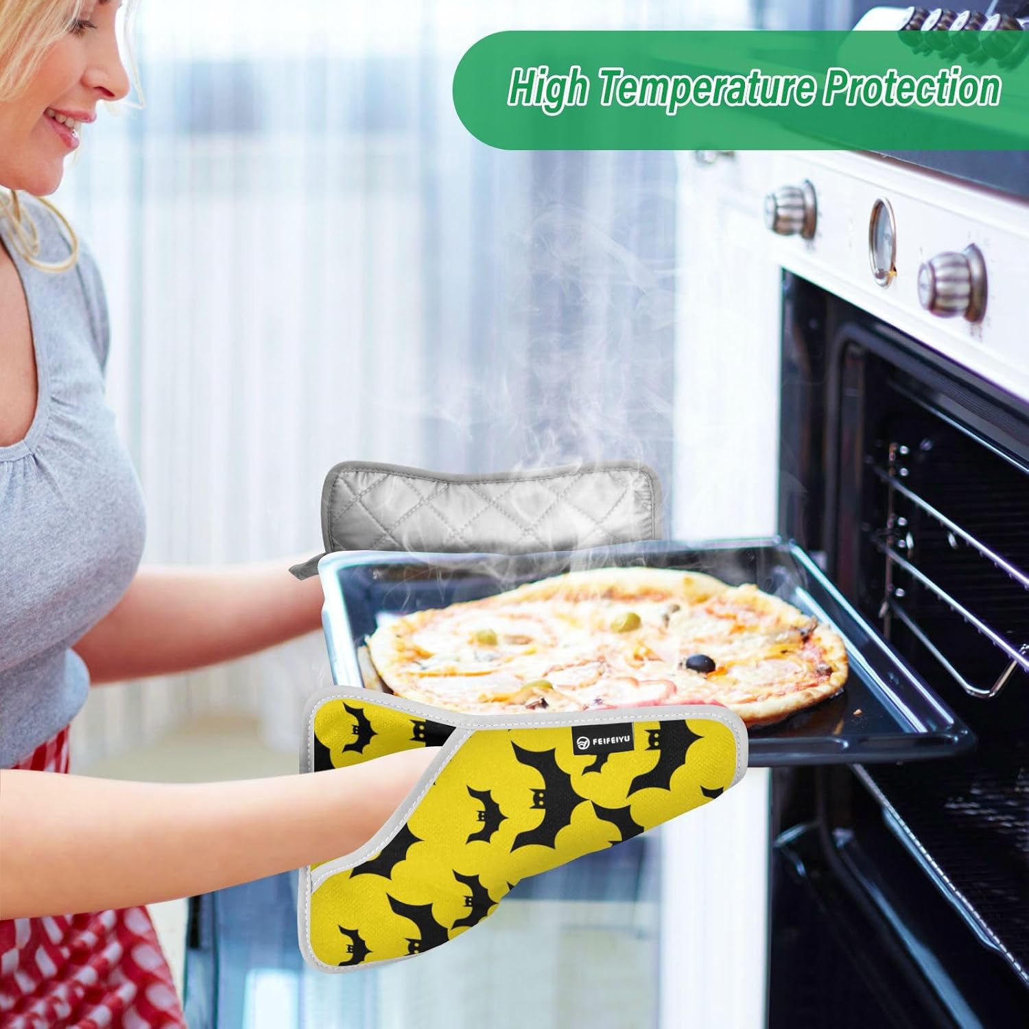 Insulated Potholders Set Non-Slip Kitchen Pots with Pockets Heat Resistant 7x98in