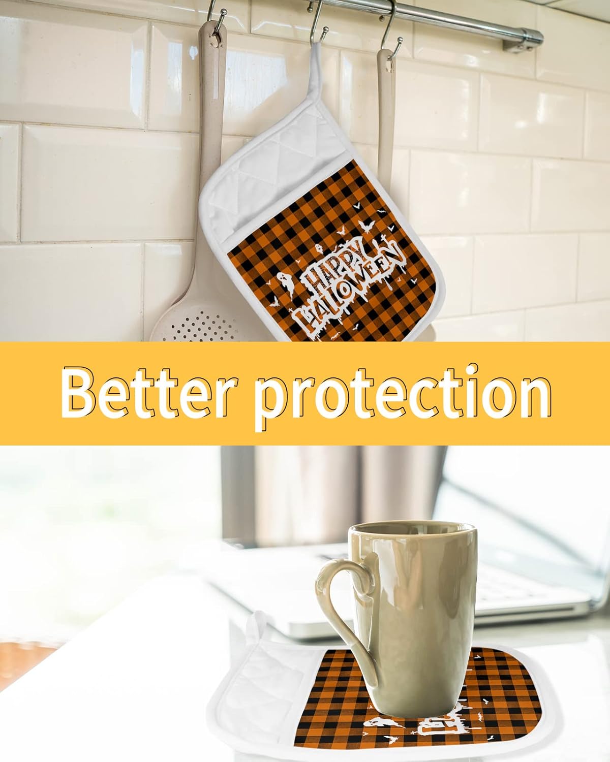 Halloween Ghost Pot Holder Set of 5 with Pockets for Kitchen Use