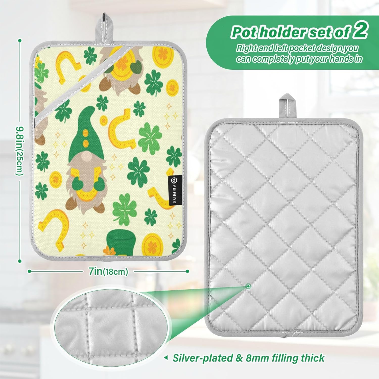 Kcldeci Clover Leaf Lucky Green Oven Mitts 2Pack