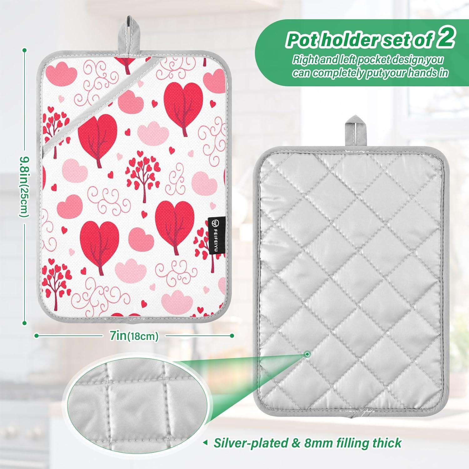 KCldeci Valentine Seamless Pot Holder Set