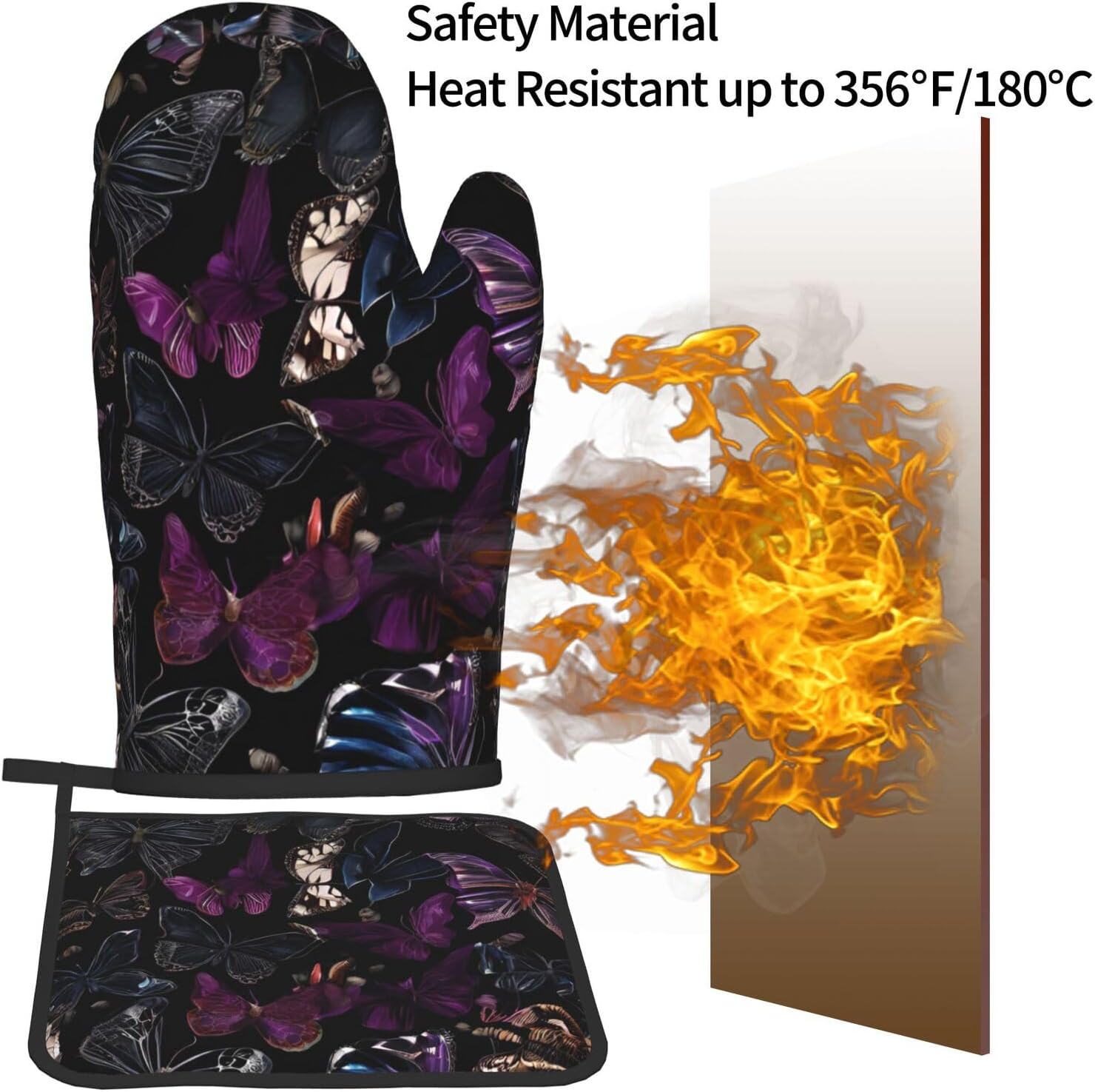 Quopvn Butterly Printed Oven Mitts and Pot Holders Set 2pcs