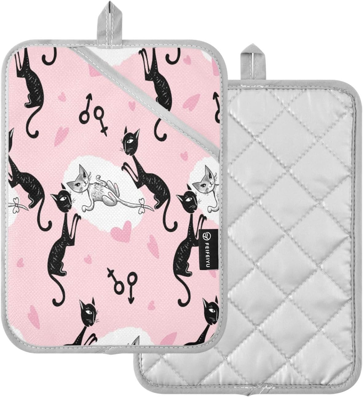 Hearts and Heat - White Cat Black Cat Potholders Set for Kitchen Uses