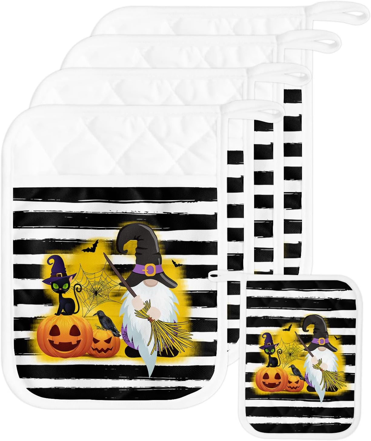 Halloween Pumpkin Gnome Potholders Set of 5 with Pockets