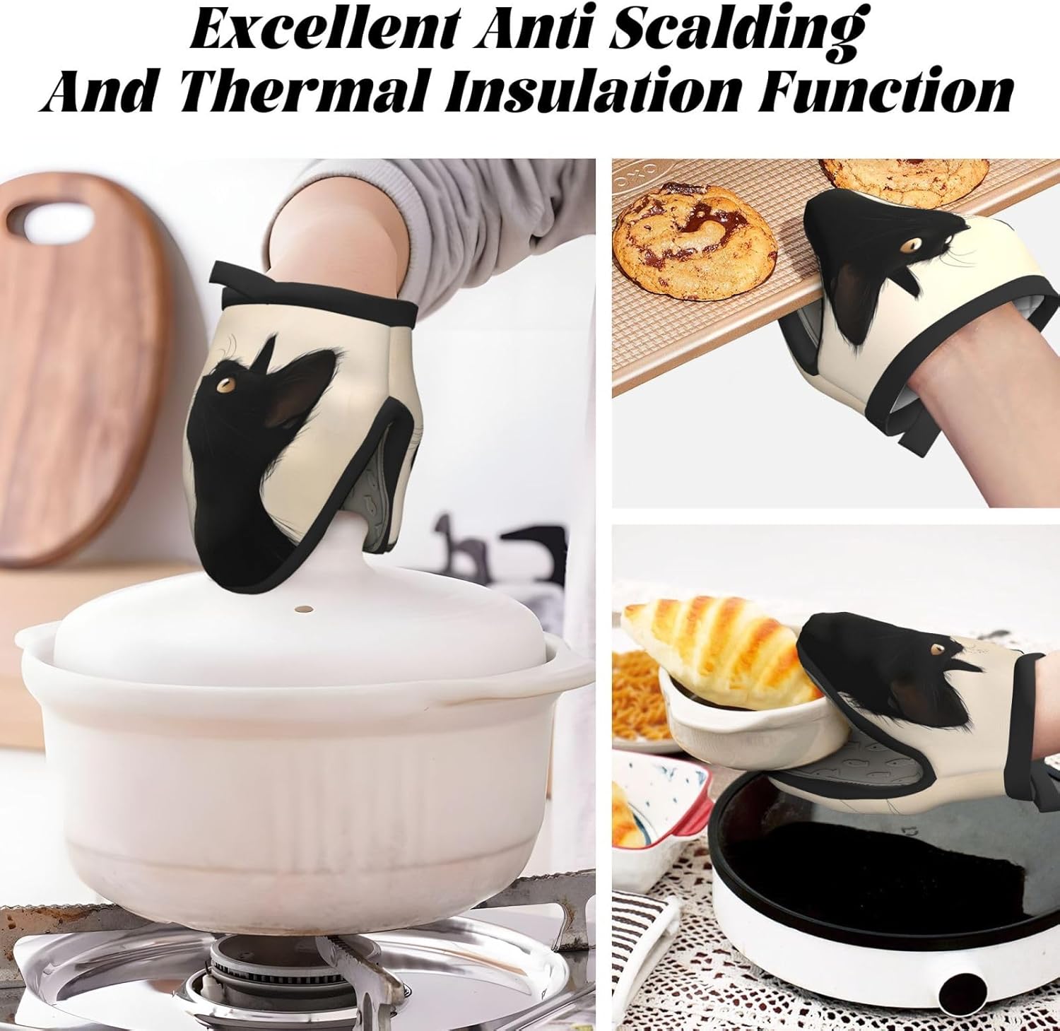 Vendhui Halloween Black Cat Mini Silicone Oven Mitt Heat-Resistant Slip-Proof