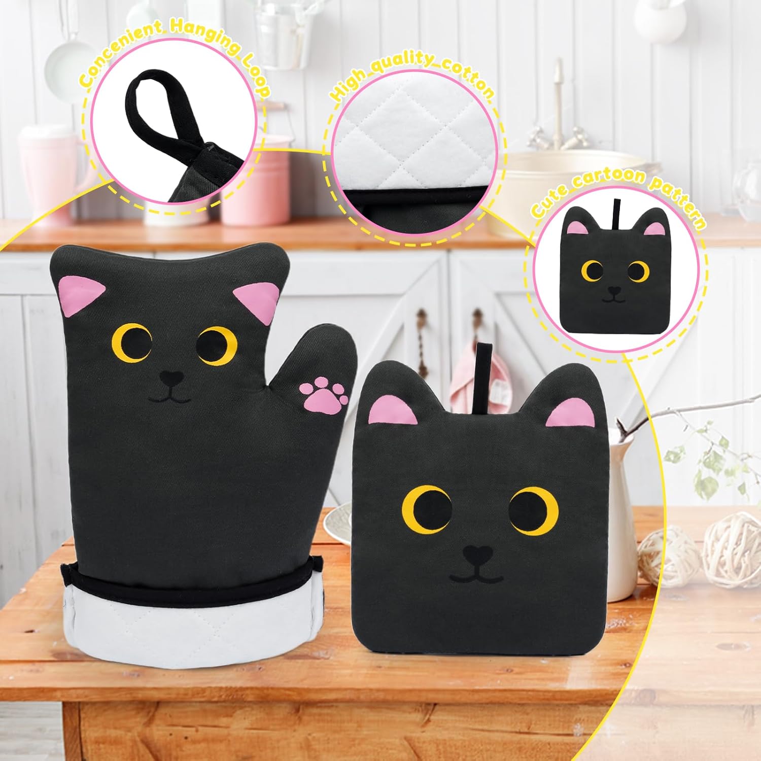 Adorably Heat-Resistant Cat Oven Mitts Set
