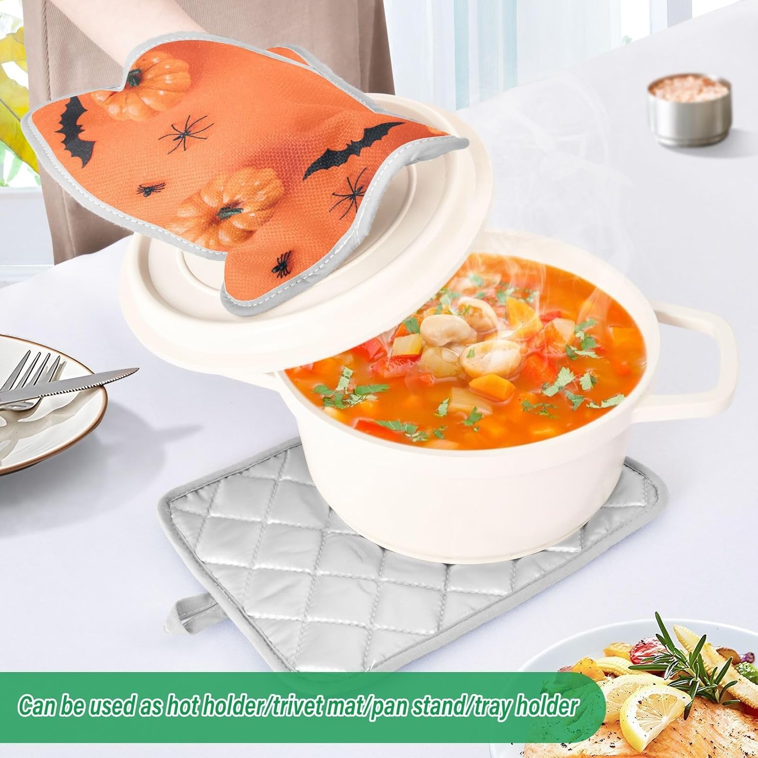 OURVII 2Pcs Halloween Pumpkin Pot Holders Set