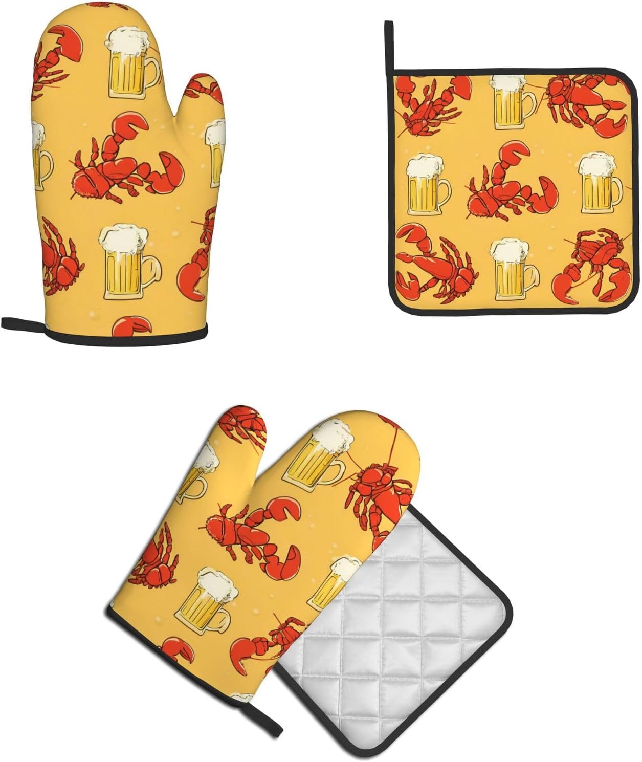 Quopvn Beer and Crawfish Pattern Oven Mitts 2pcs Set