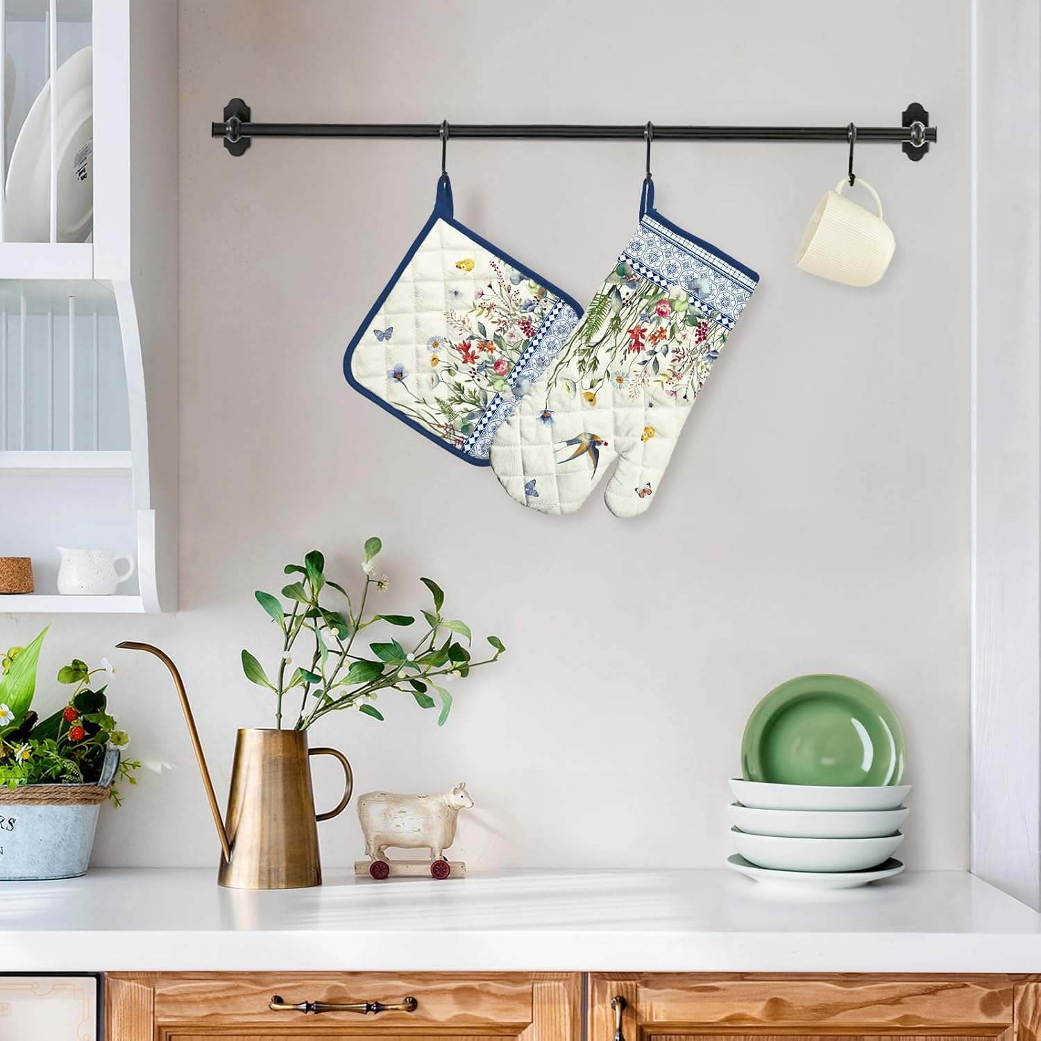 Retro Wildflowers Oven Mitt Set Heat-Resistant Cooking Tools for Kitchen Use