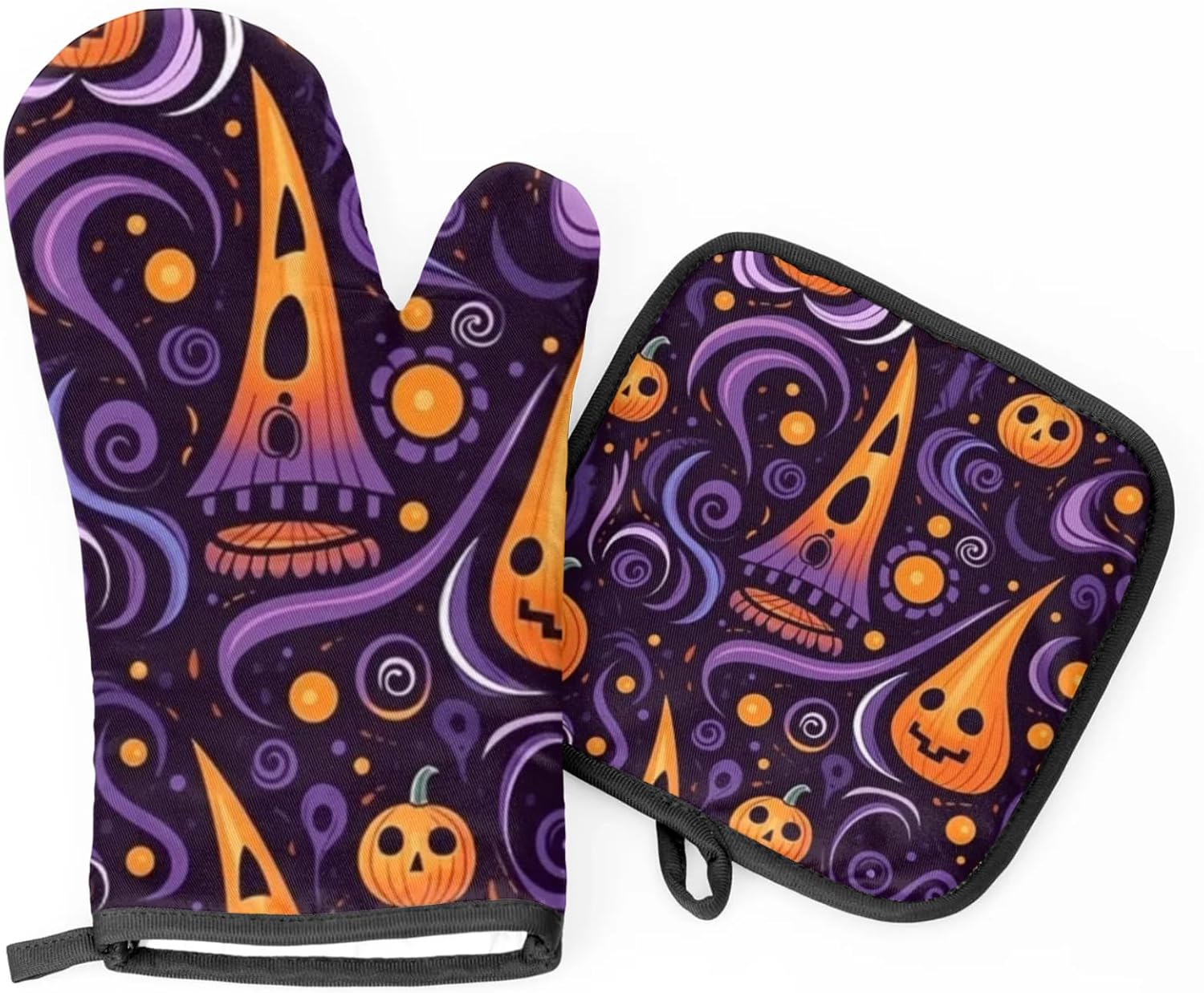 Halloween Pattern Oven Mitts Pot Holders Set for Baking BBQ