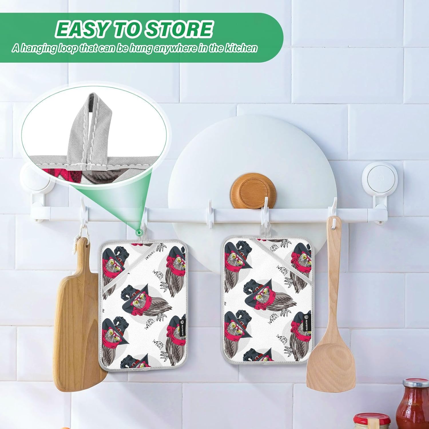 OurVII 2-Piece Dressed Funny Owls Pot Holder Set