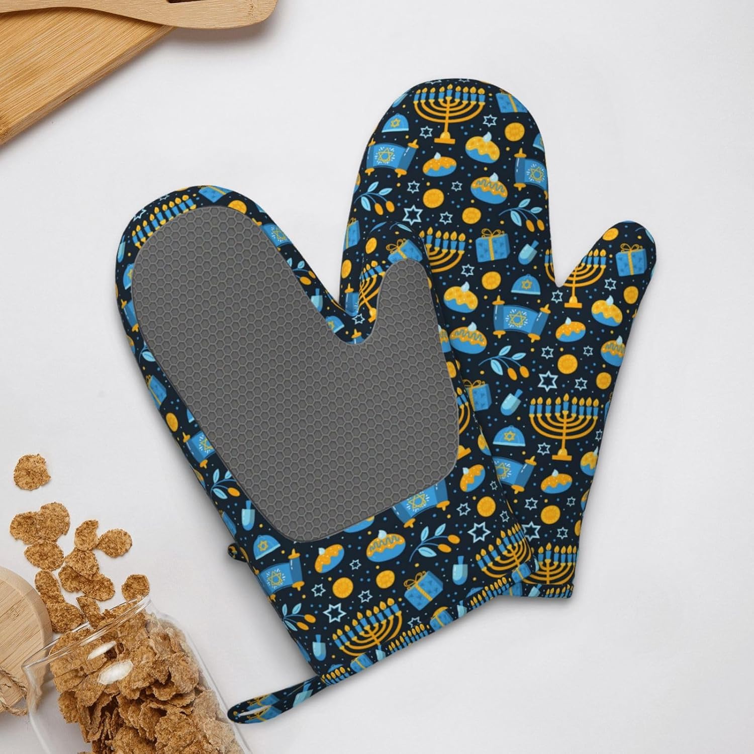 Happy Hanukkah Oven Mitts for Cooking