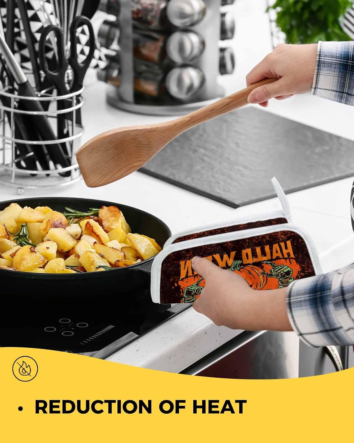 Halloween Treat 5-Piece SafeHot Potholders for Oven Kitchen Use