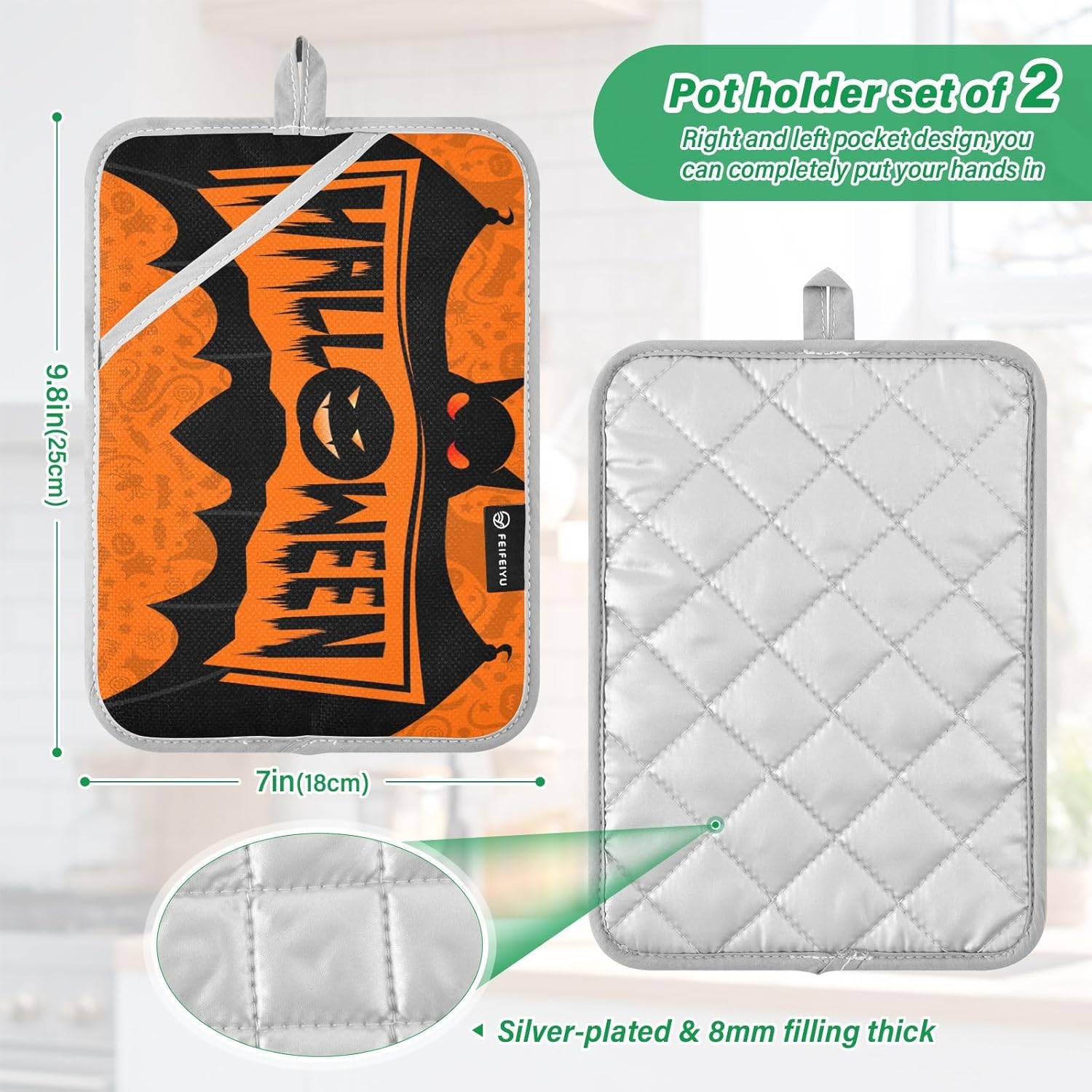 Halloween Black Bat Pot Holder Set
