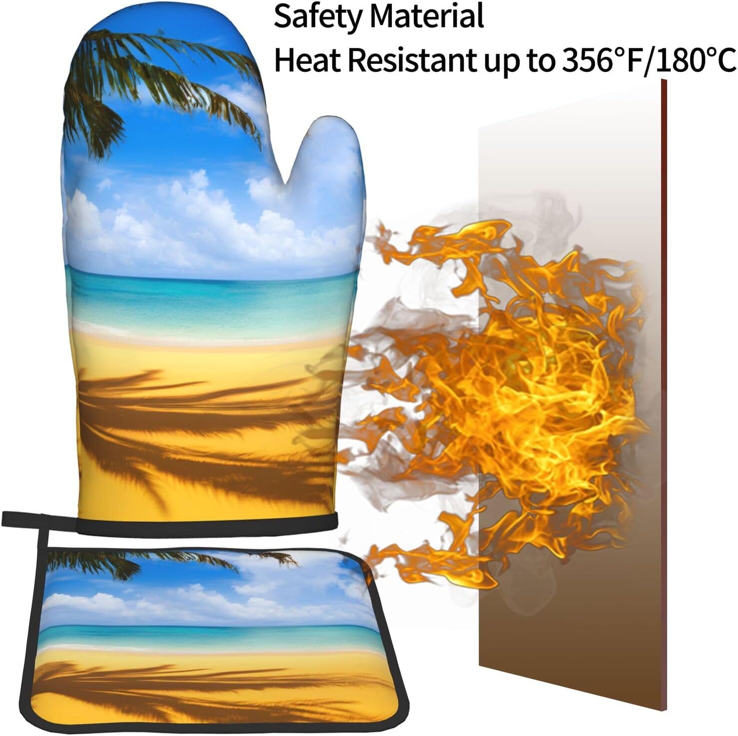 Sunset Palm Printed Oven Mitts and Pot Holders 2pcs Set