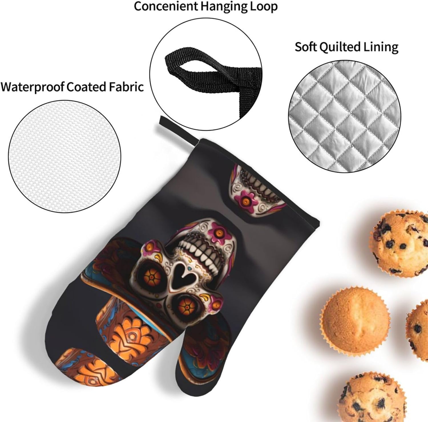 Halloween Skull Oven Mitt Set 3