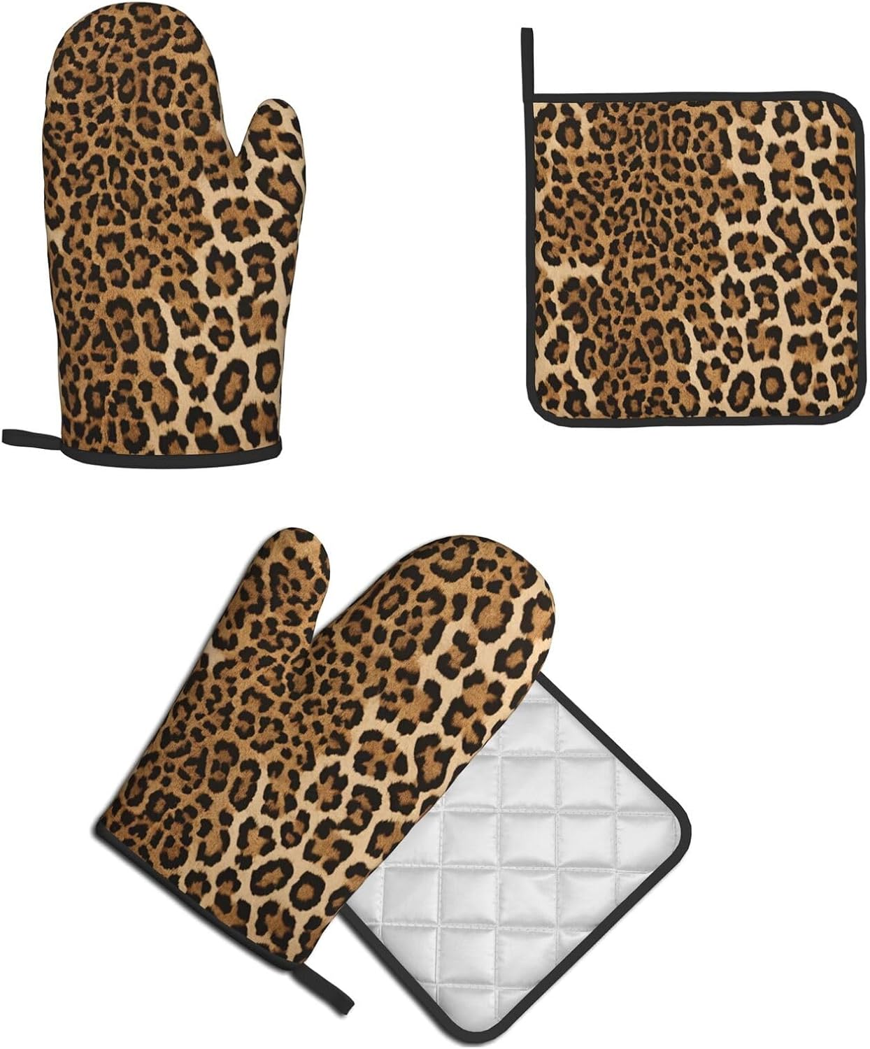 Leopard Print Oven Mitts and Pot Holders 2pcs Set