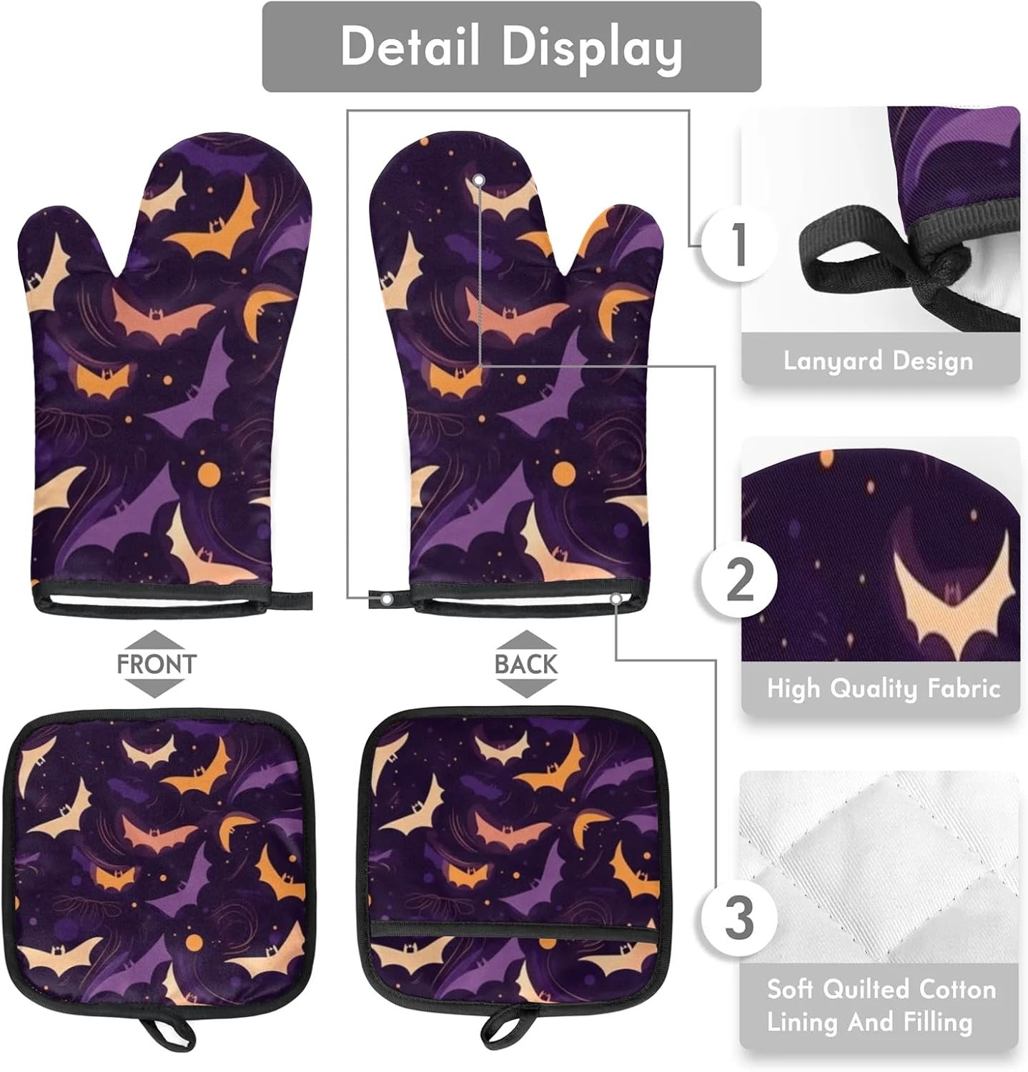 Halloween Cute Bats Oven Mitts Pot Holders Set of 2