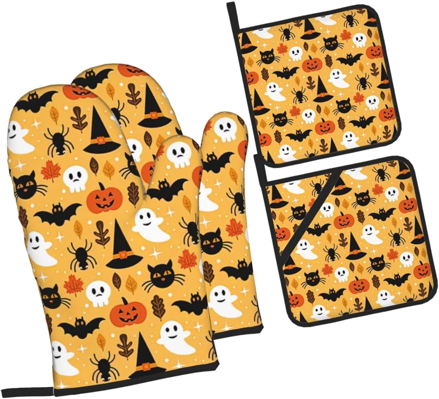 Halloween Ghost Pumpkin Bat Oven Mitts and Pot Holders Sets of 4