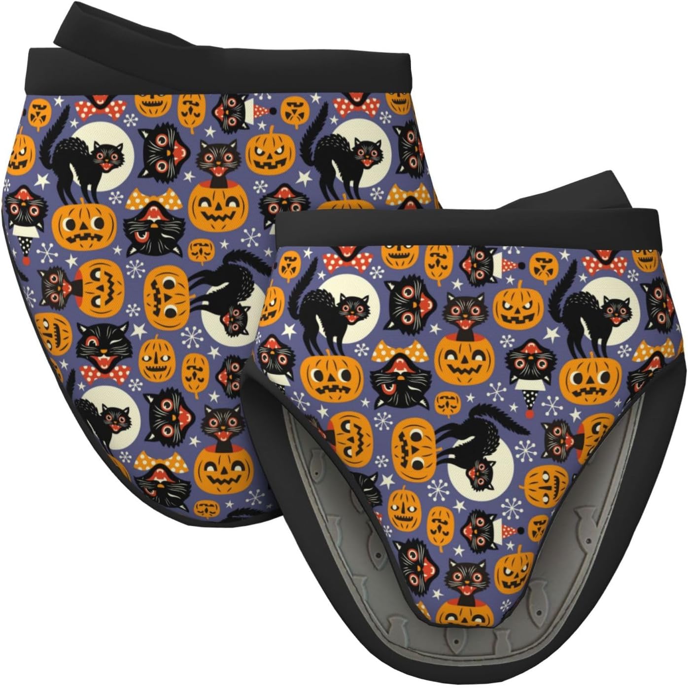 Mini Silicone Oven Mitts Spooky Cats Halloween Pumpkins Heat-Resistant Comfortable
