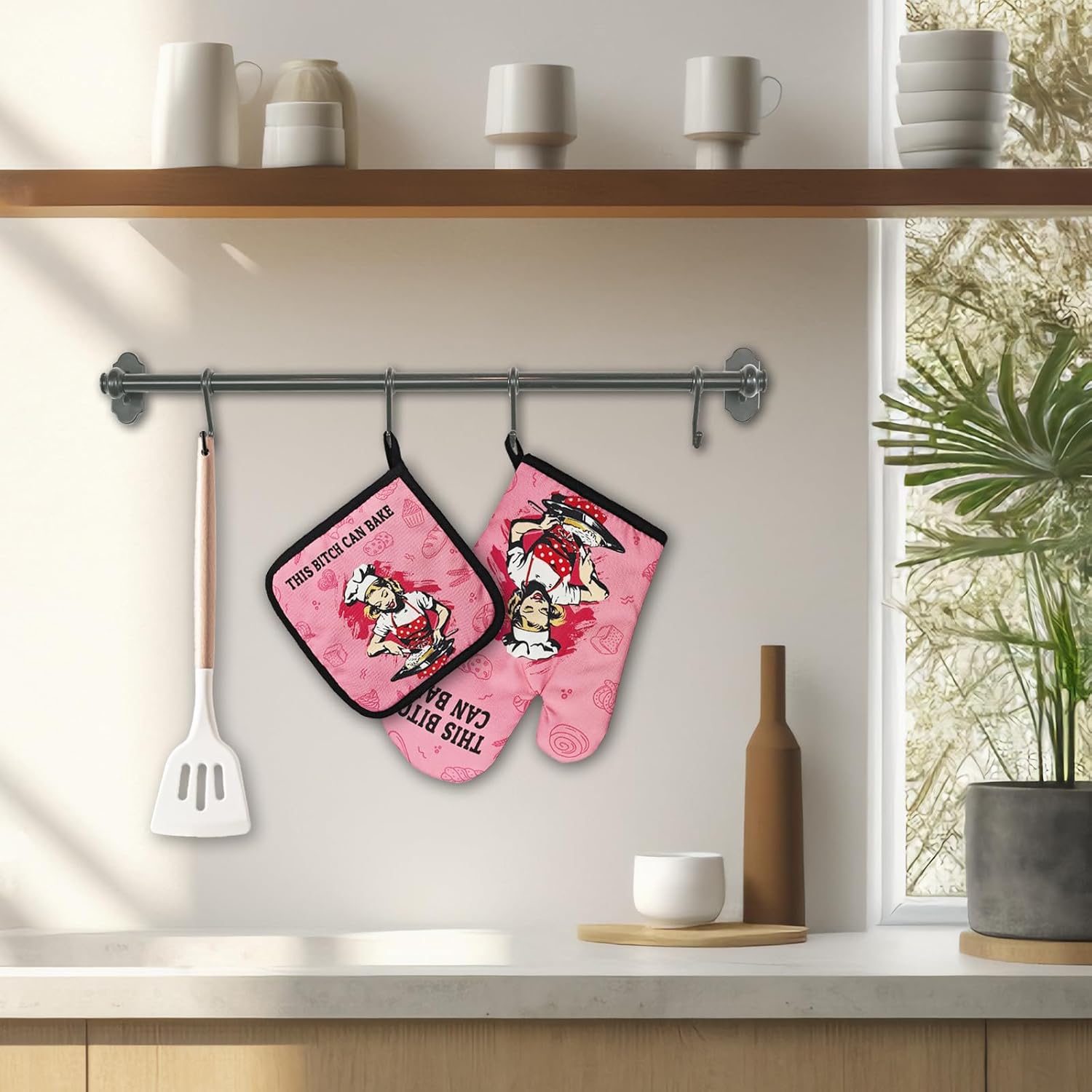 GOSJINN K - Funny Oven Mitts Pot Holders - Unique Kitchen Basket - 2x Set