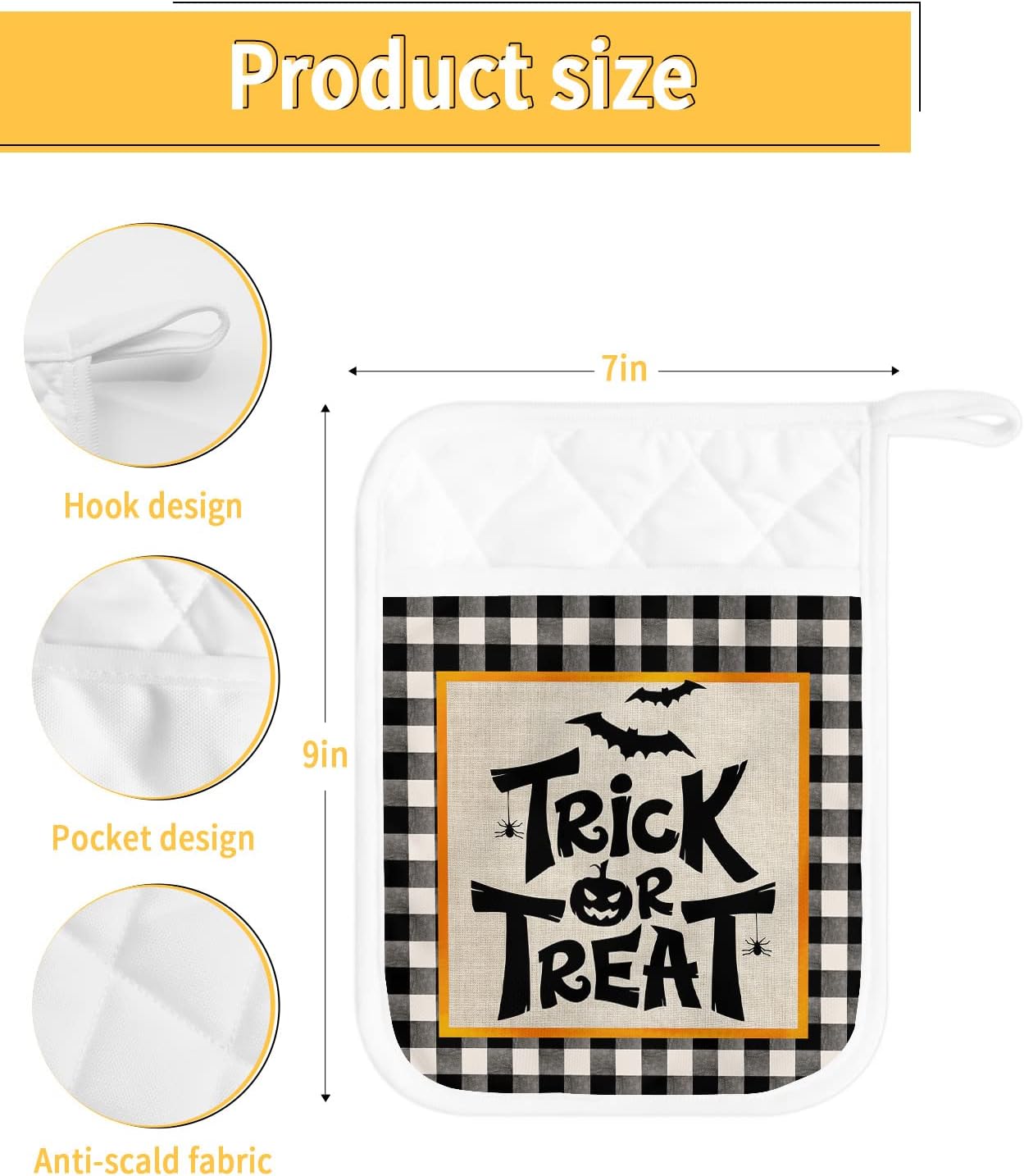 Happy Halloween 5PCS Pot Holders with Pockets and Loops