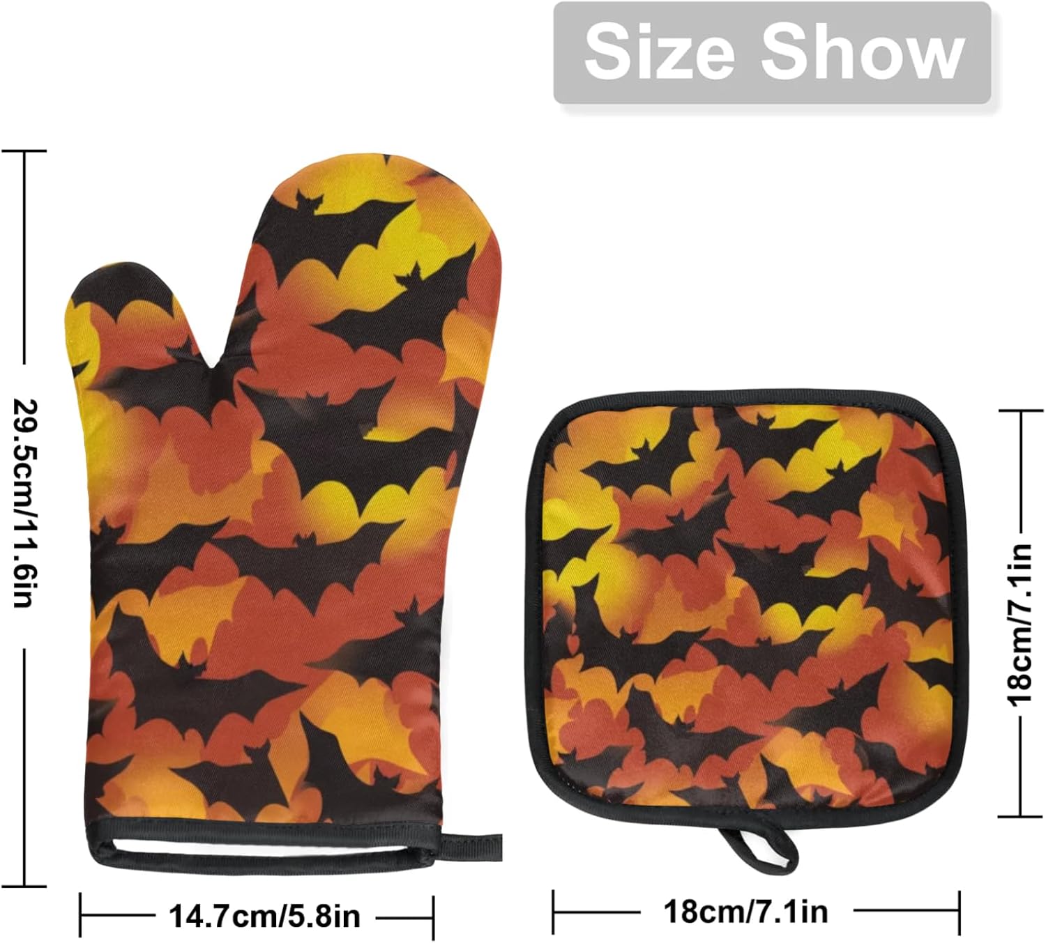 Halloween Bats Oven Mitts and Pot Holder Set