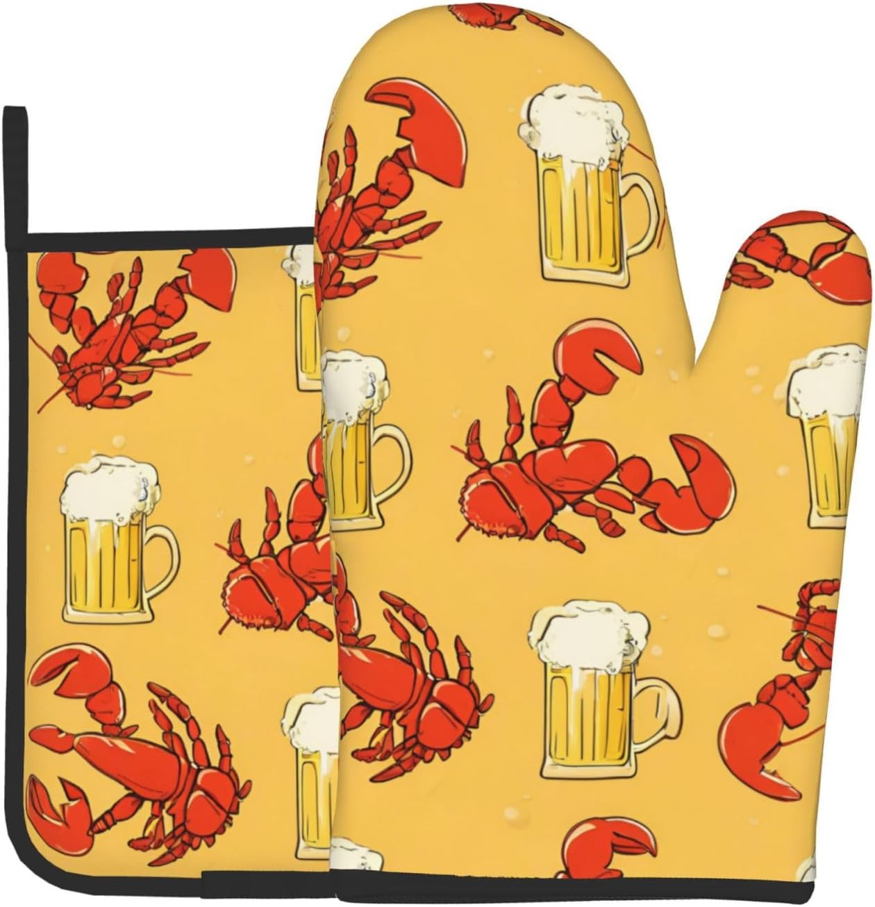 Quopvn Beer and Crawfish Pattern Oven Mitts 2pcs Set