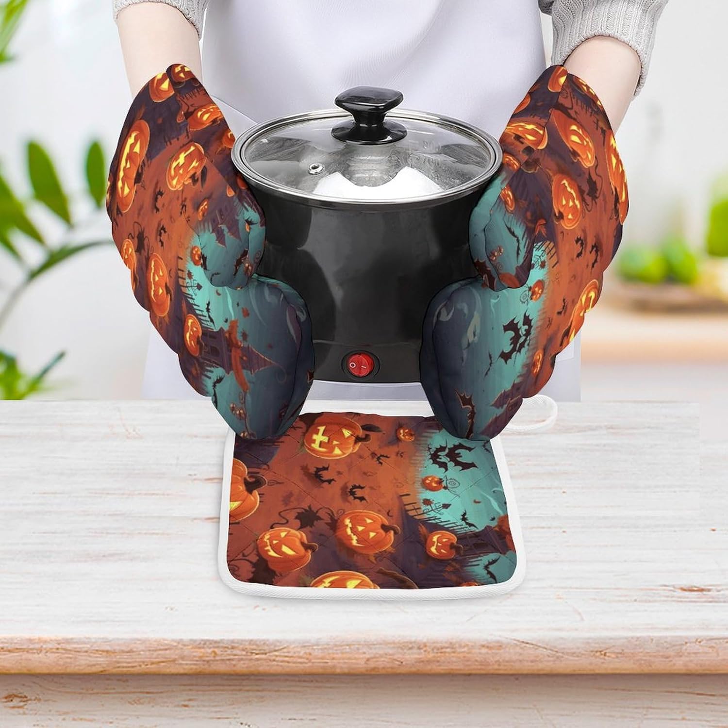 Halloween Cookware Gloves Heat-Resistant Oven Mitts Set of 3