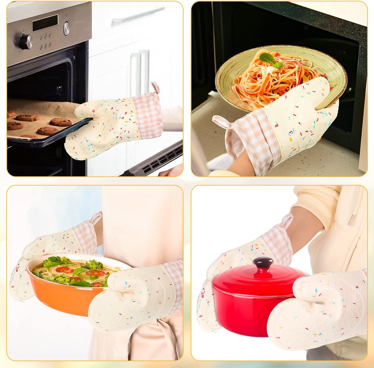 2-Piece Silicone Oven Mitts Waterproof Heat Resistant 500