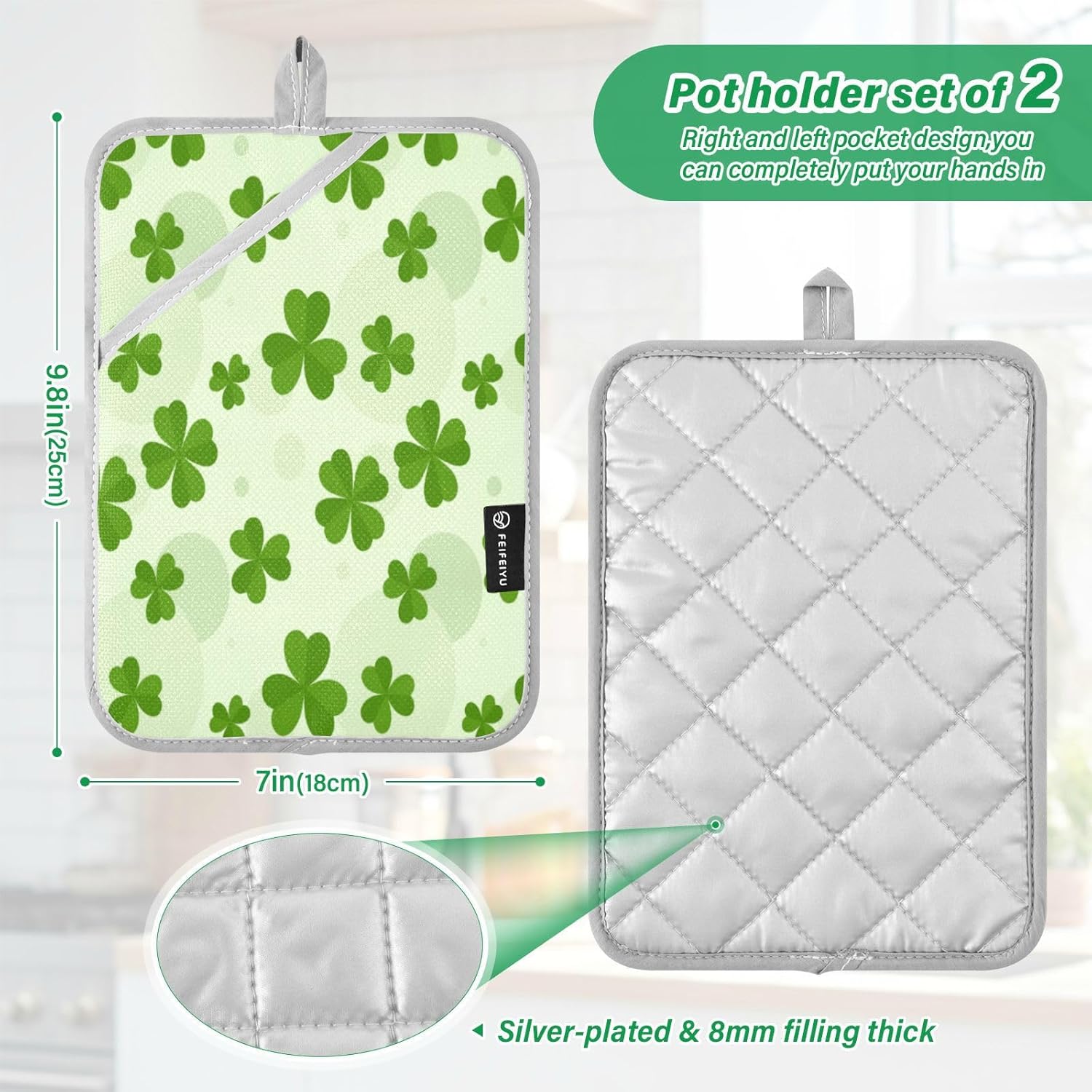 Kcldeci Green Tri Leaf 2-Pack POTHOLDER SET
