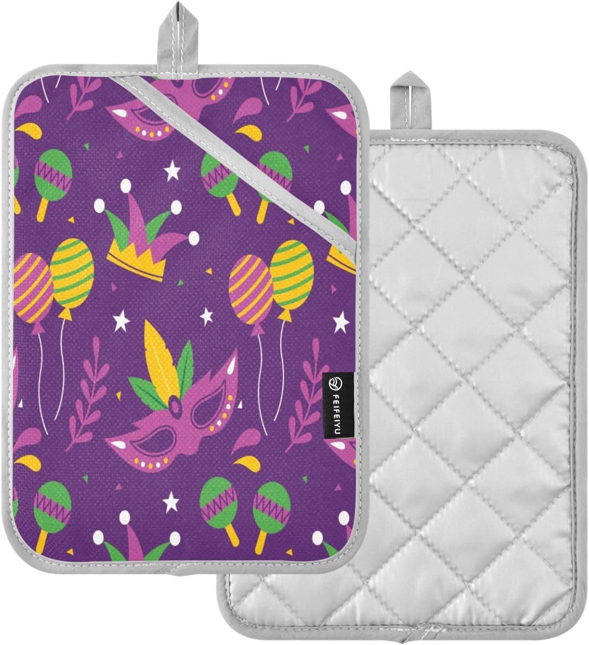 Kcldeci Mardi Gras Carnival Balloon 2Pack Pot Holder Hot Pads Heat Resistant