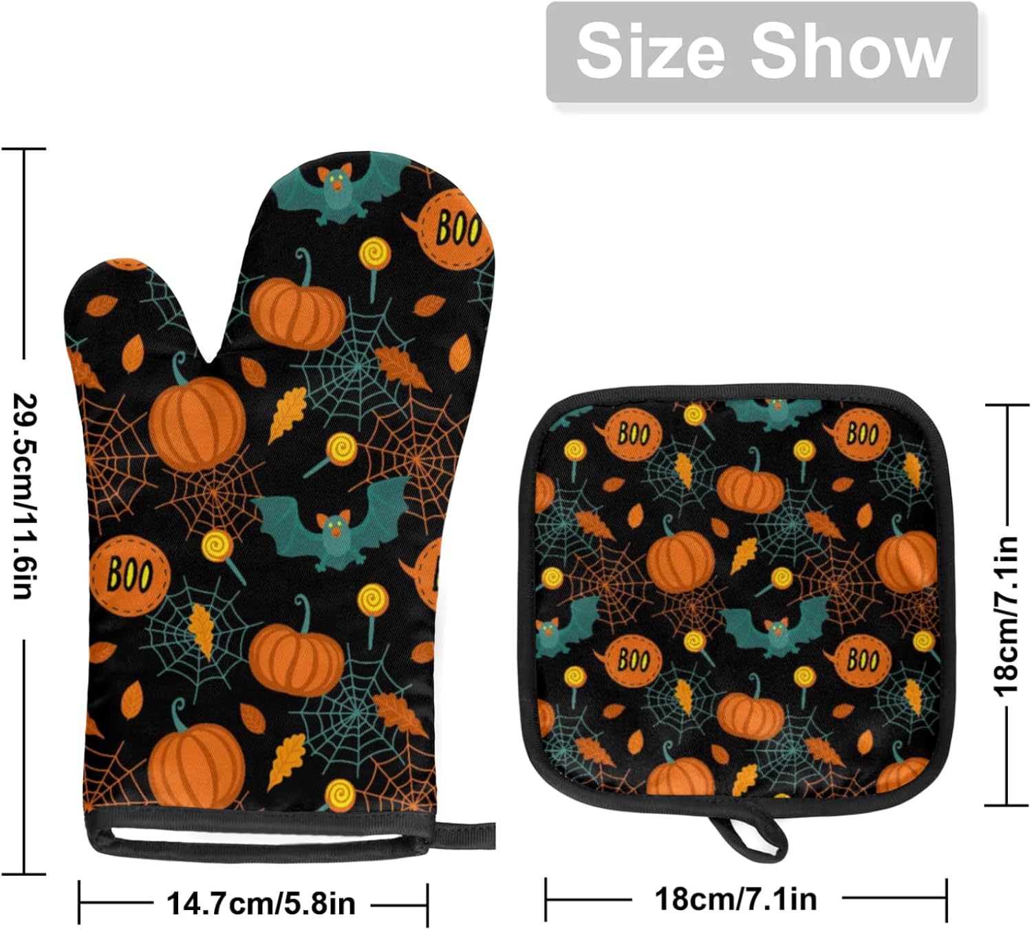 Kawaii Halloween Bat Pumpkin Oven Mitts Set of 2