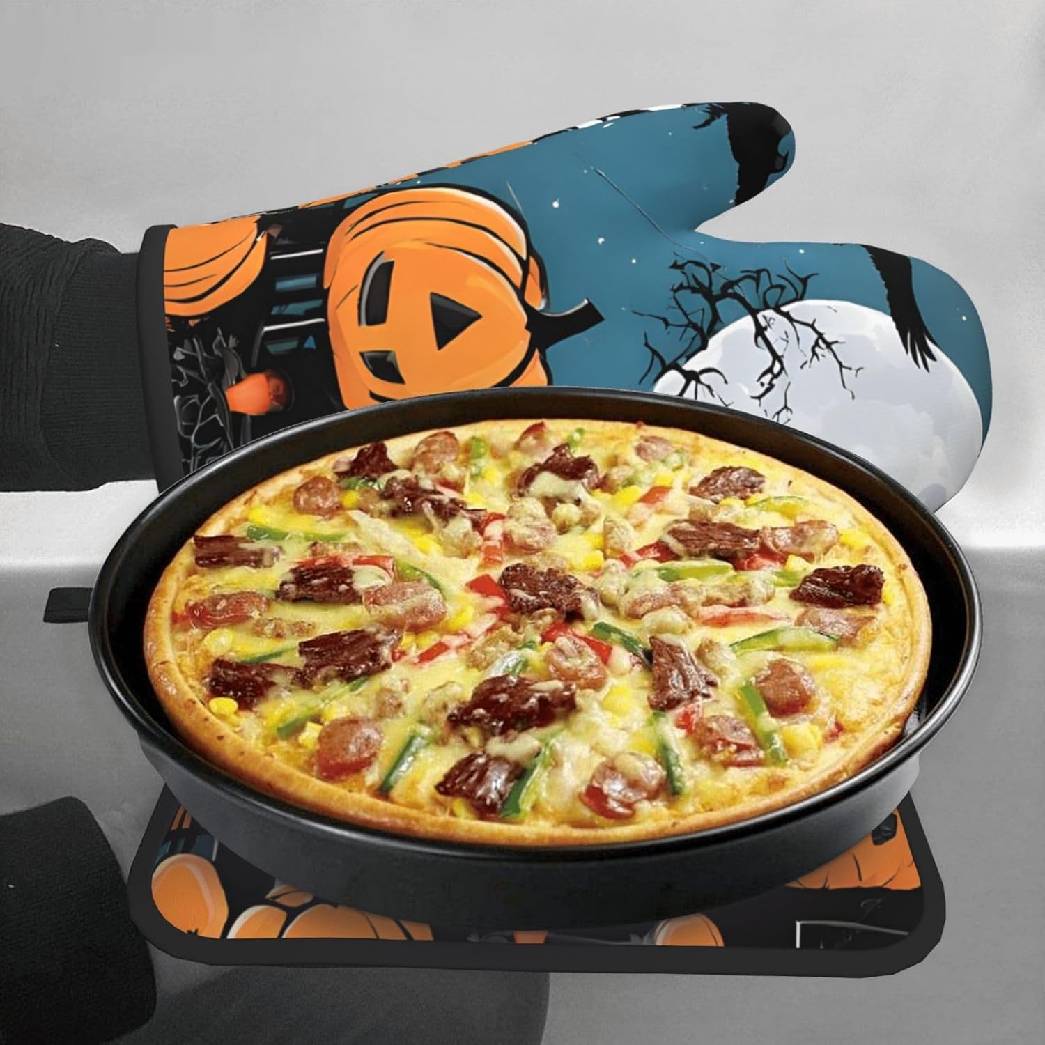 Spooktacular Halloween Oven Mitts Pot Holders Set