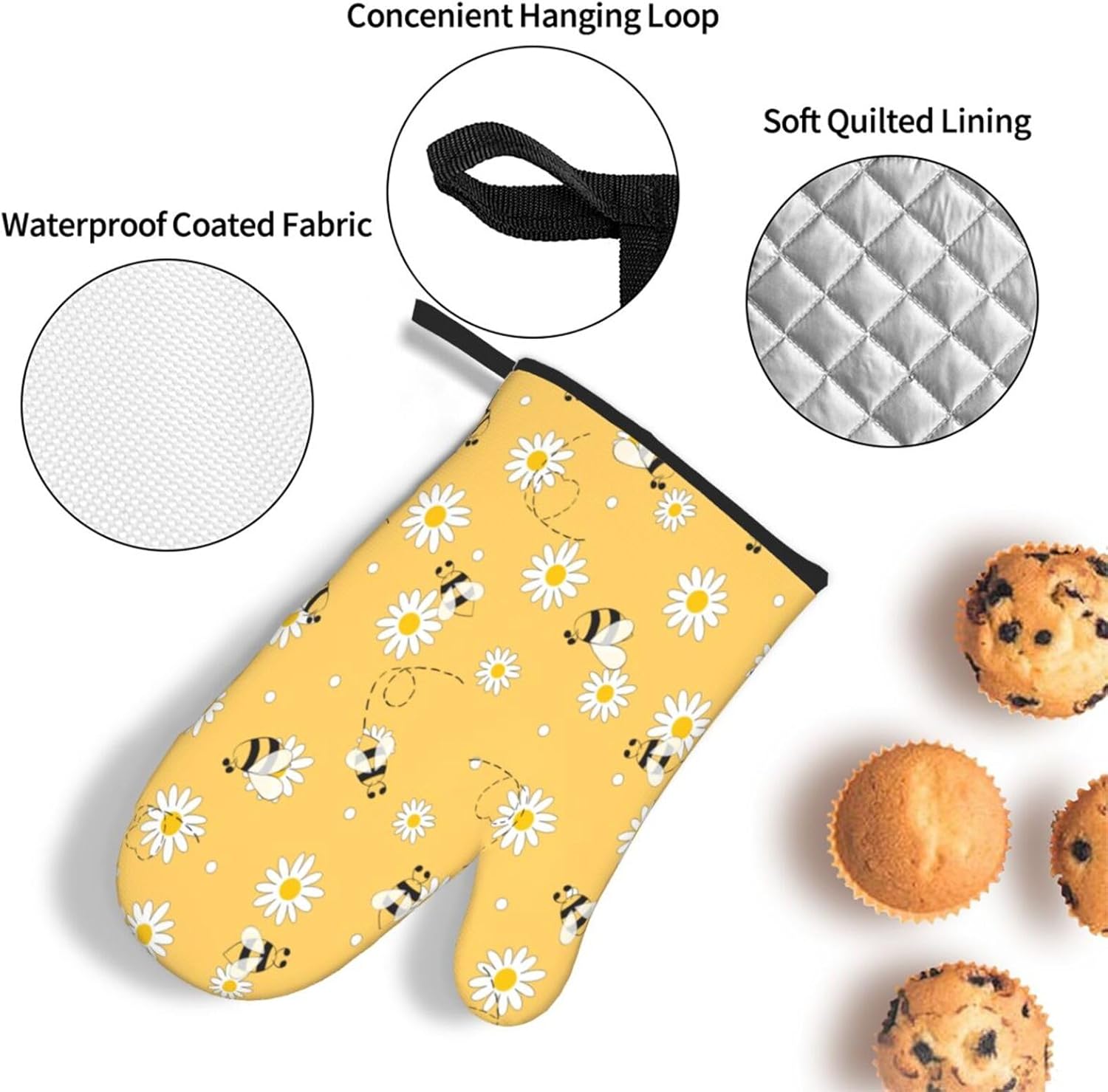 DXTKWL Oven Mitts Set of 3 Yellow Bee Daisy